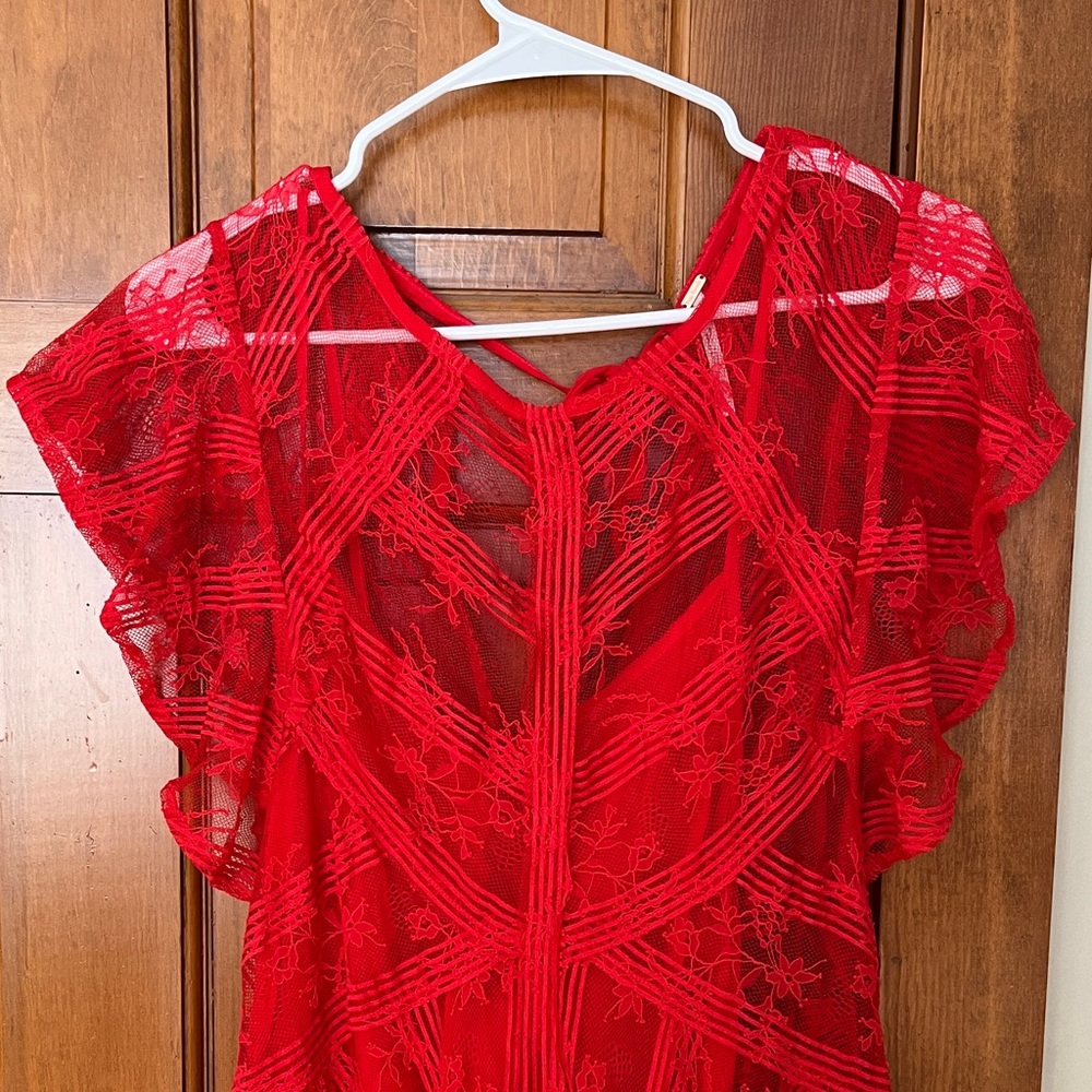Free People Red Lace Midi Dress like new never worn - Picture 2 of 11